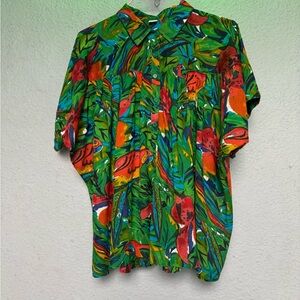 Tropical Print Women’s Blouse Button Down short sleeved shirt